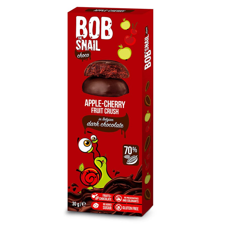 Bob Snail obuolių-vyšnių juodajame šokolade, 30g
