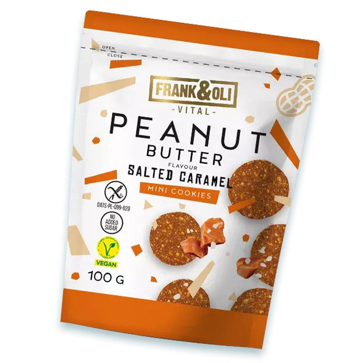 Sausainiai su žemės riešutų minkštimu, sūdytos karamelės skonio, Frank & Oli, 100g