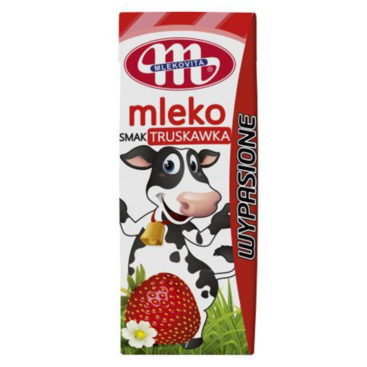 Wypasione UHT pienas su braškių skoniu Mlekovita, 200ml