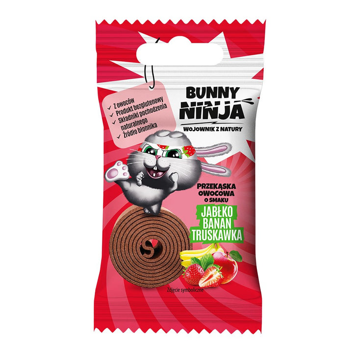 Bunny Ninja obuolių-bananų-braškių vaisių užkandis, 15g