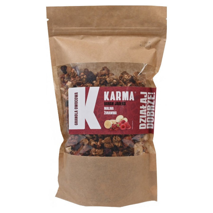 VAISIŲ GRANOLA - bananas, obuolys, avietė, spanguolių Karma, 400g