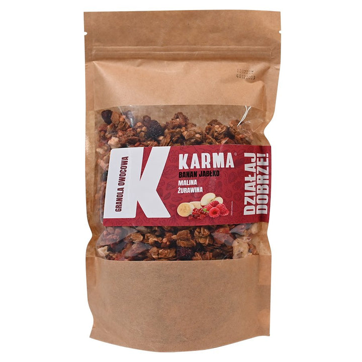 VAISIŲ GRANOLA - bananas, obuolys, avietė, spanguolių Karma, 250g