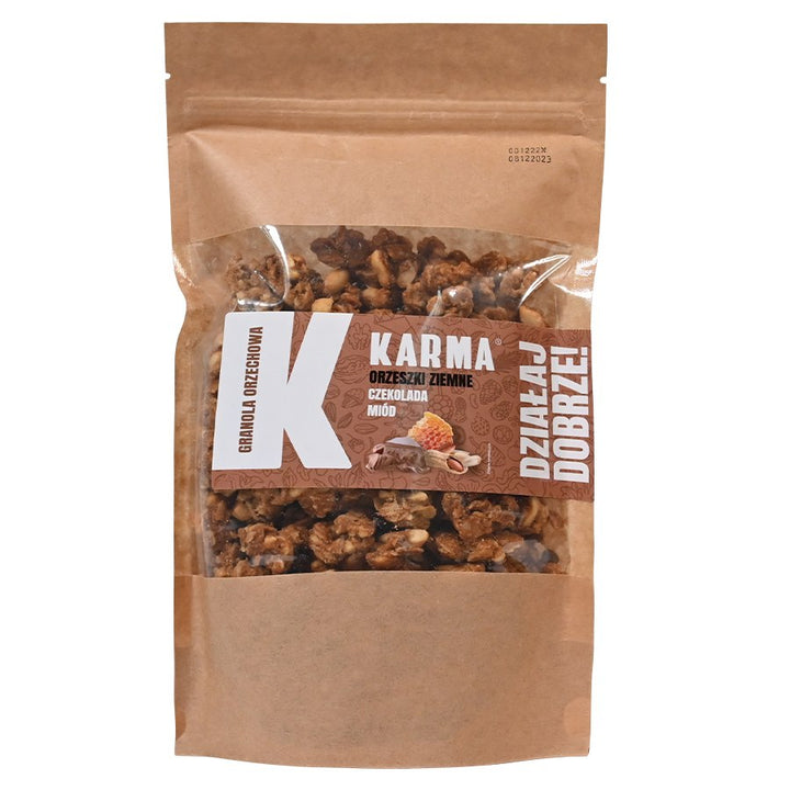 ŽEMĖS RIEŠUTŲ GRANOLA - žemės riešutai, šokoladas, medus Karma, 250g