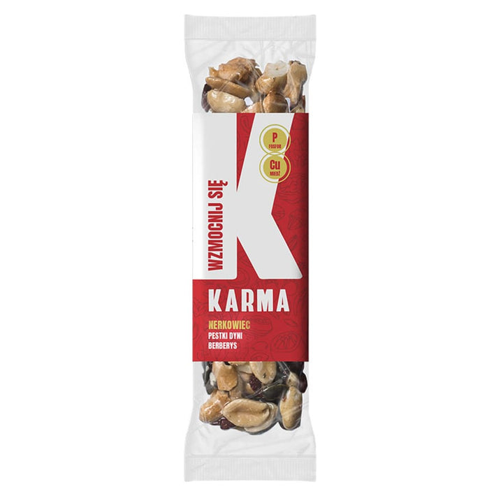 "GET STRENGTHENED" batonėlis - anakardžių, obuolių, raugerškių - Karma batonėlis, 40g