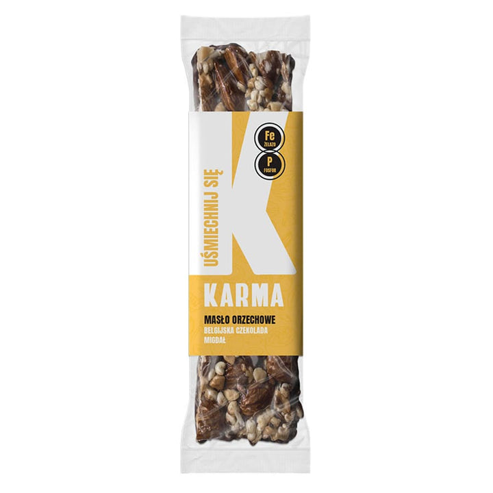 "SMILE" batonėlis - žemės riešutų sviestas, belgiškas šokoladas, migdolų Karma, 54g