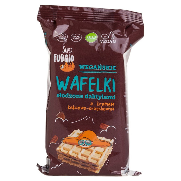 Vafliai saldinti datulėmis su kakavos riešutų kremu Super Fudgio BIO 120g