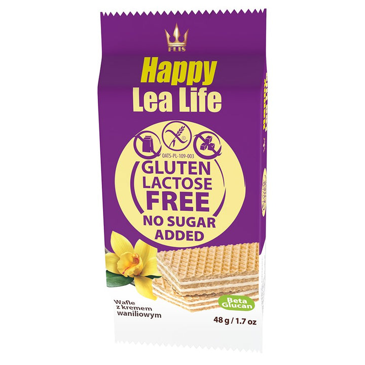 Vaniliniai vafliai be laktozės glitimo ir be pridėtinio cukraus Lea Life 48g