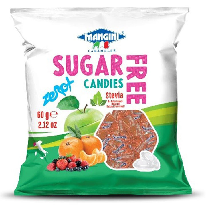 Braškių skonio saldainiai su stevija Mangini, 60 g