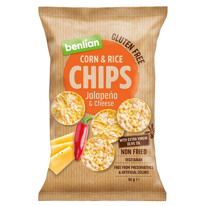 Kukurūzų ir ryžių traškučiai - jalapeno pipirai ir Benlian sūris, 50g